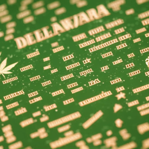 A detailed map of Delaware highlighting different dispensary locations with medical symbols and distinctive marijuana leaf markers