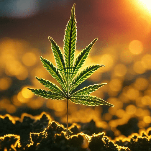 Y a vibrant cannabis leaf against a rising sun, with Delaware's outline in the background