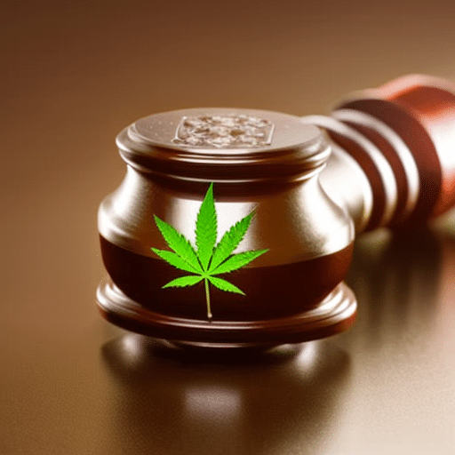 An image of a gavel, a cannabis leaf, and a legislative bill, symbolizing legal authority, medical cannabis, and new legislation, with a spotlight on the bill for an overview emphasis