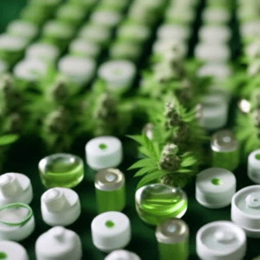 Ate a diverse array of medical cannabis forms - capsules, topical creams, oil, and a vaporizer - arranged around a central, soothing green cannabis leaf against a calming, neutral background